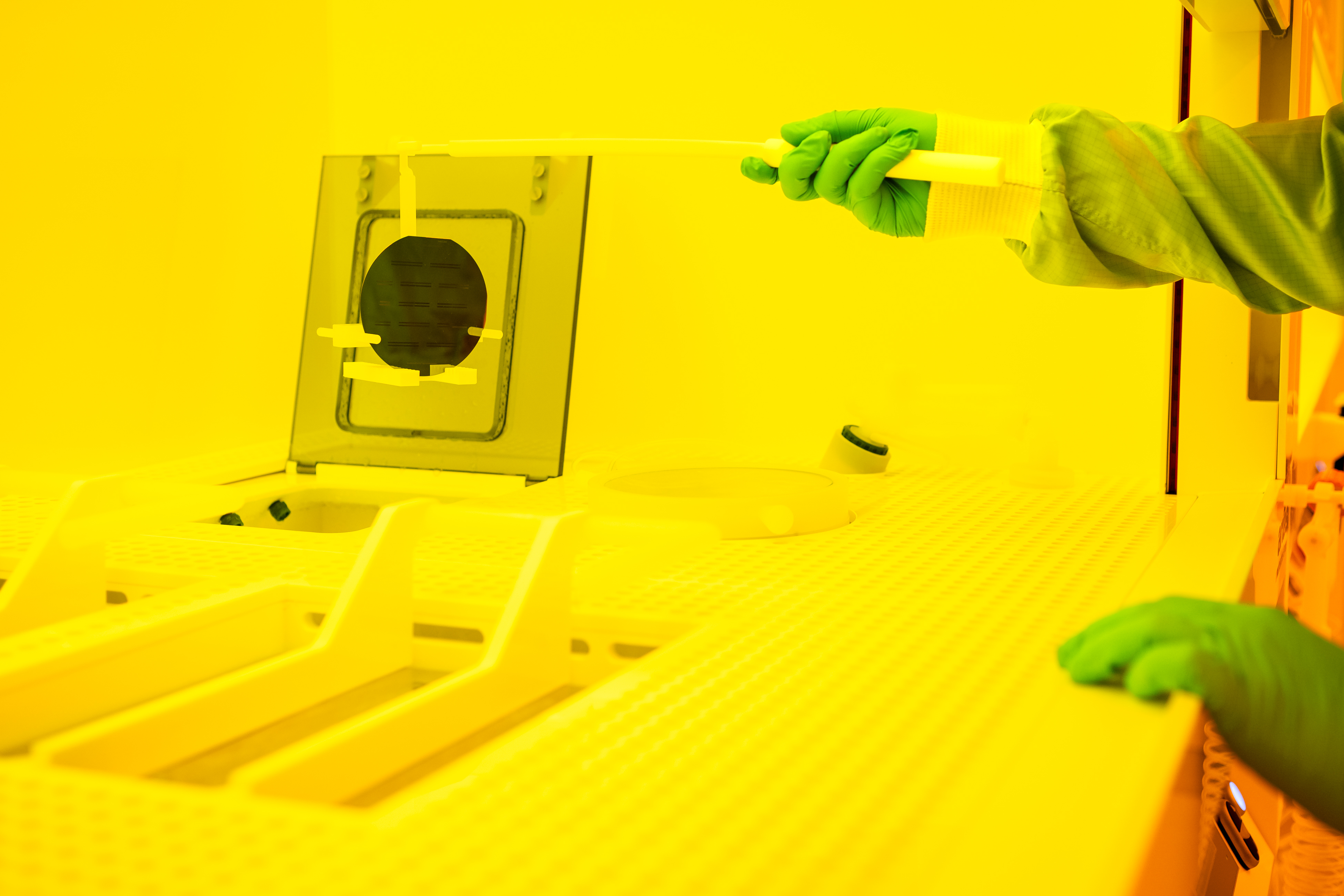 Researcher at work in microlab